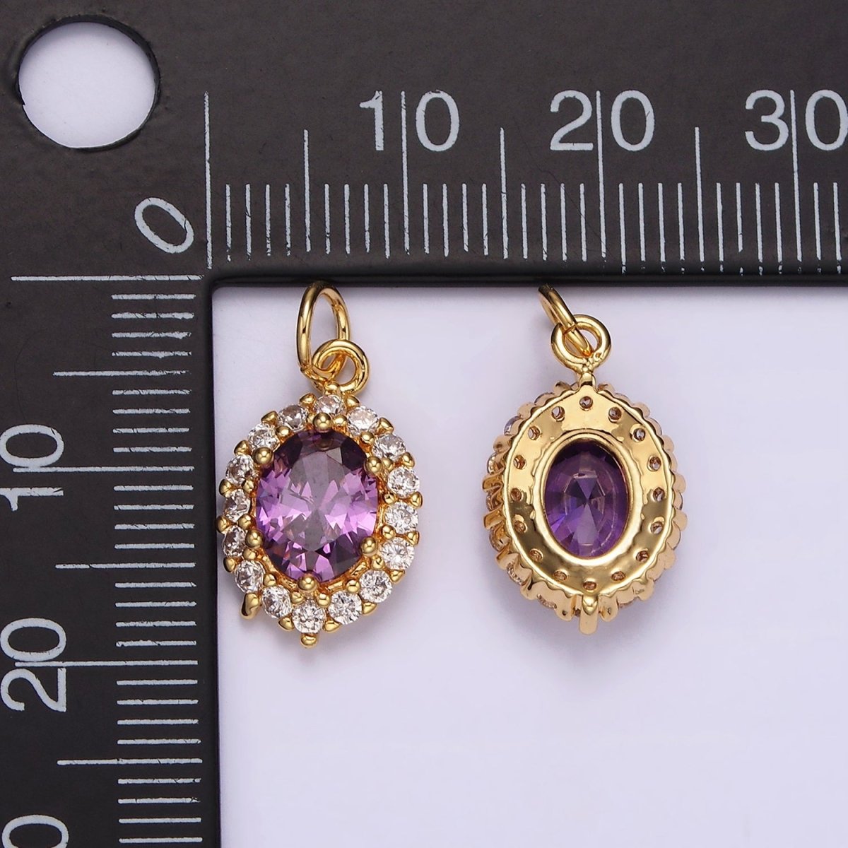 14K Gold Filled Purple CZ Micro Paved Oval Add-On Charm | AG498