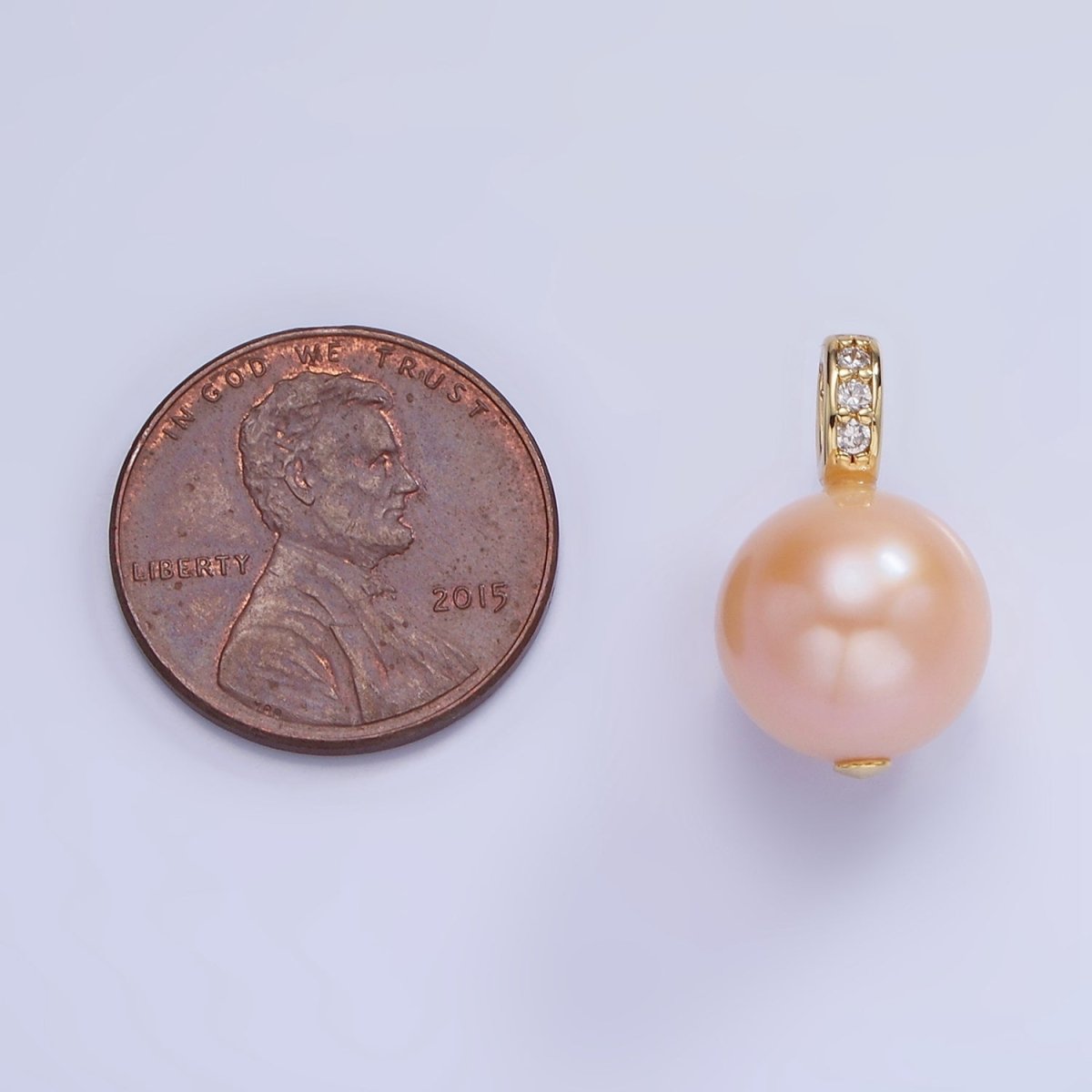 14K Gold Filled Purple, Pink Freshwater Pearl Button Micro Paved CZ Bail Pendant | P1721 P1722