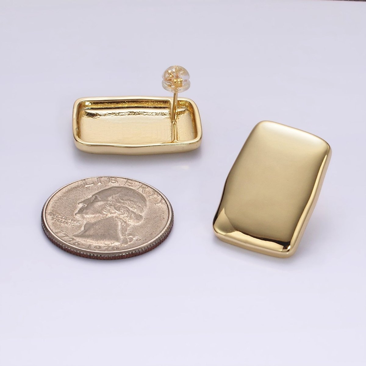 14K Gold Filled Rectangular Bar Stud Earrings in Gold & Silver | AE106 AE107