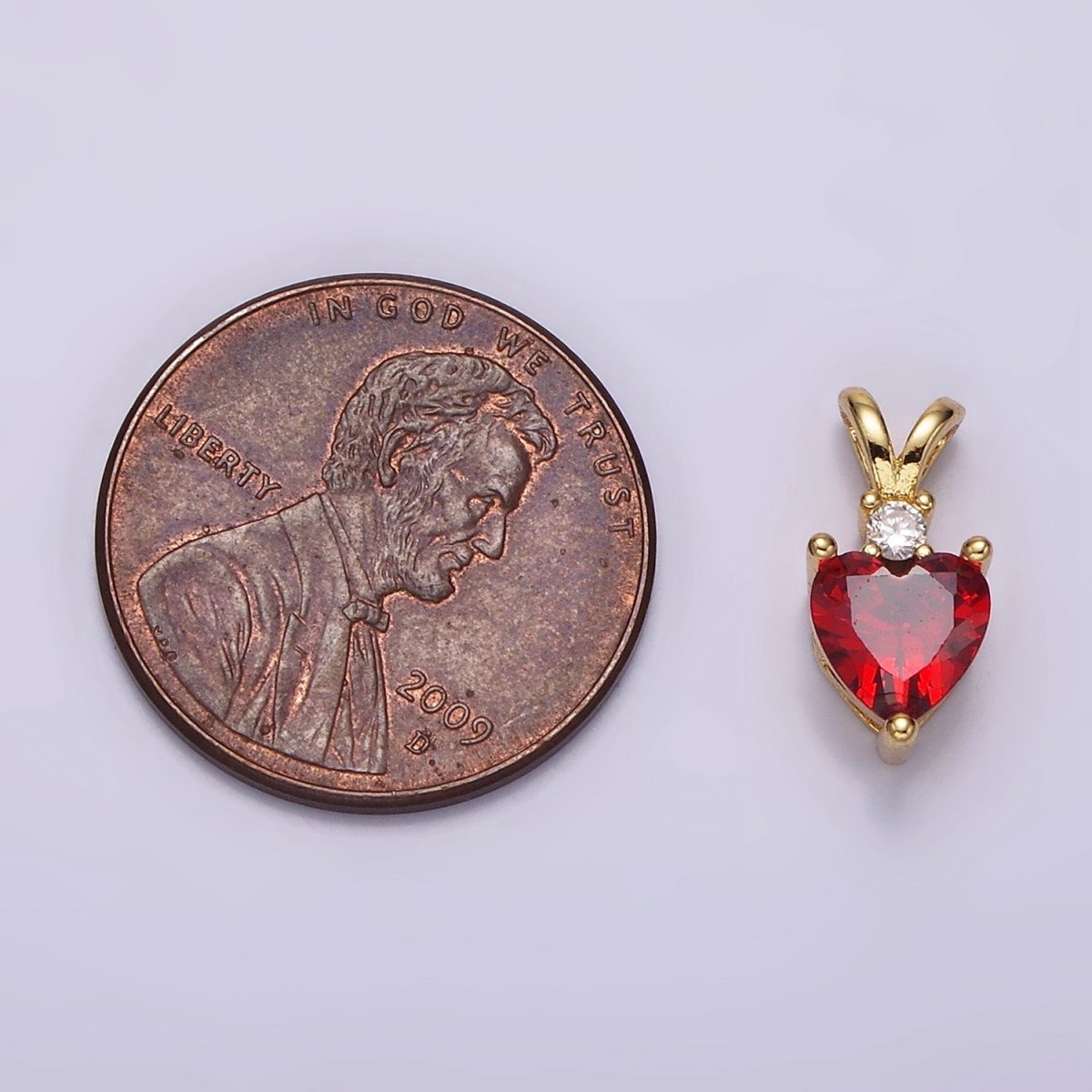 14K Gold Filled Red CZ Heart Double Bail Pendant | AH030