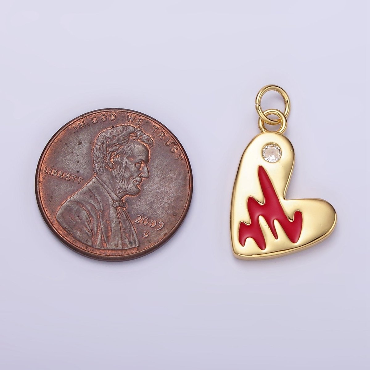 14K Gold Filled Red Enamel Clear CZ Dot Heart Charm in Gold & Silver | N1549 N1550