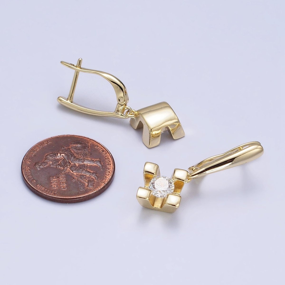 14K Gold Filled Rhombus Clear CZ Drop English Lock Earrings | AD1439