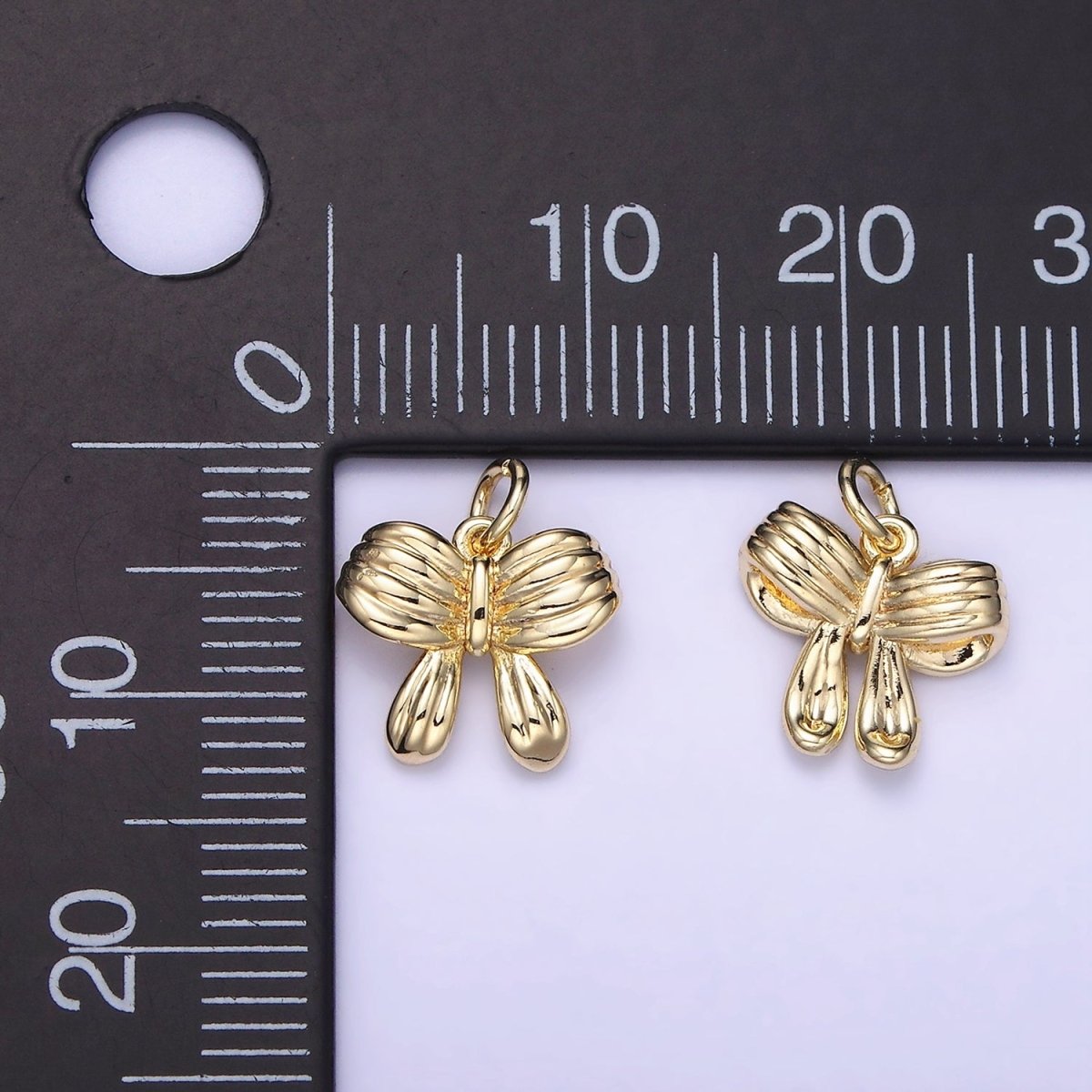 14K Gold Filled Ribbon Bow Lined Minimalist Mini Charm | AG668