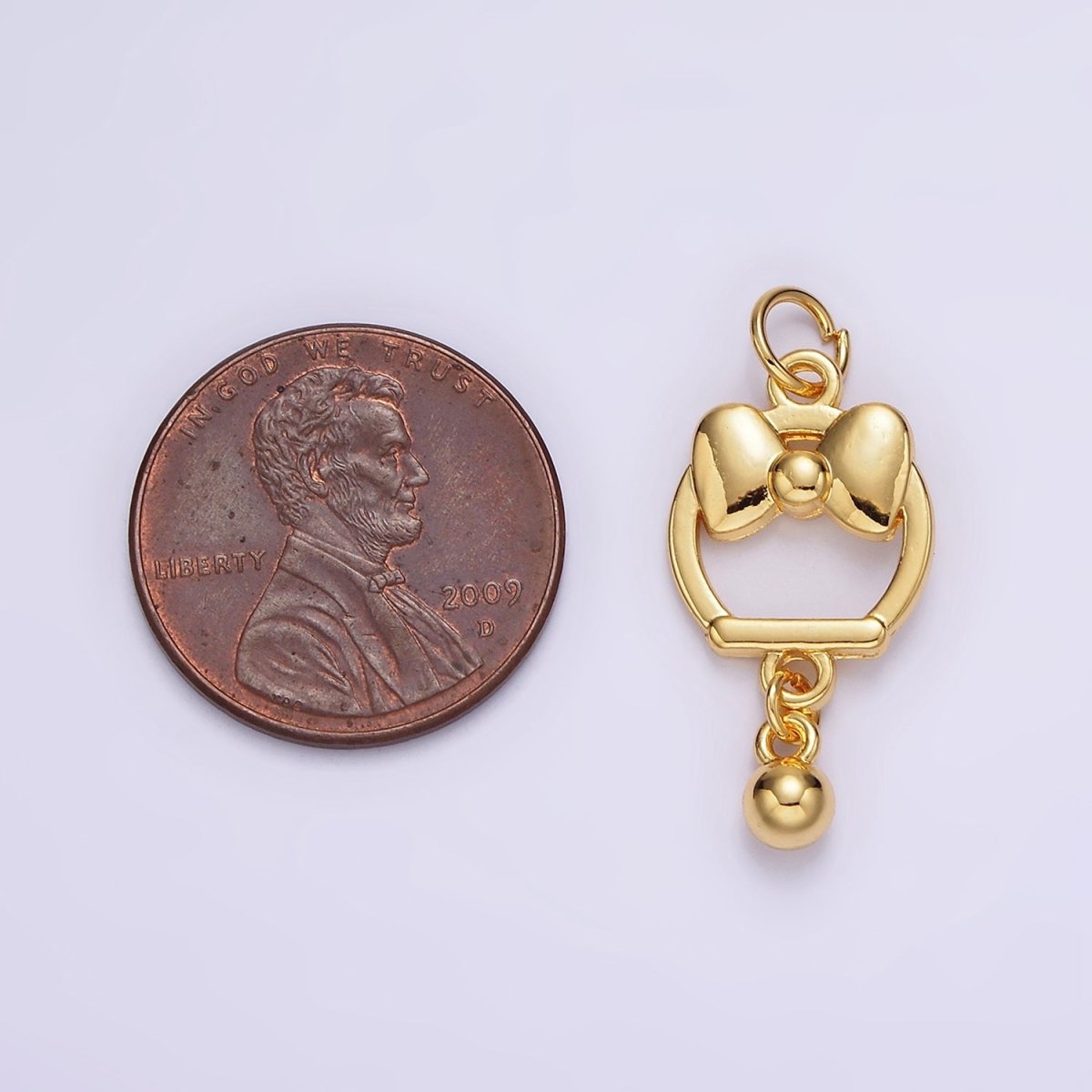 14K Gold Filled Ribbon Bow Open Round Drop Charm | AG407