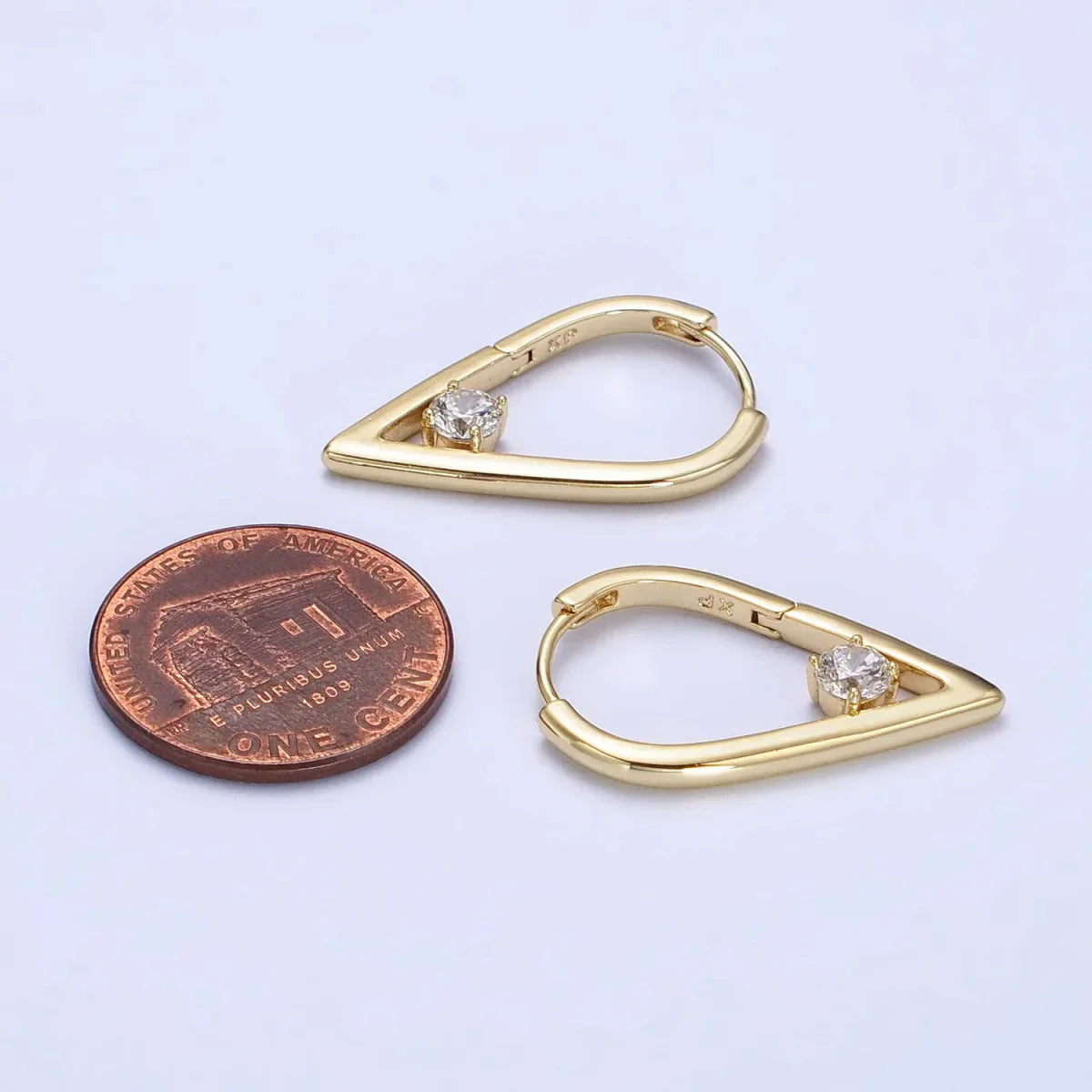 14K Gold Filled Round Clear CZ 22mm, 24mm Geometric Triangle Earrings | AB277 AB240