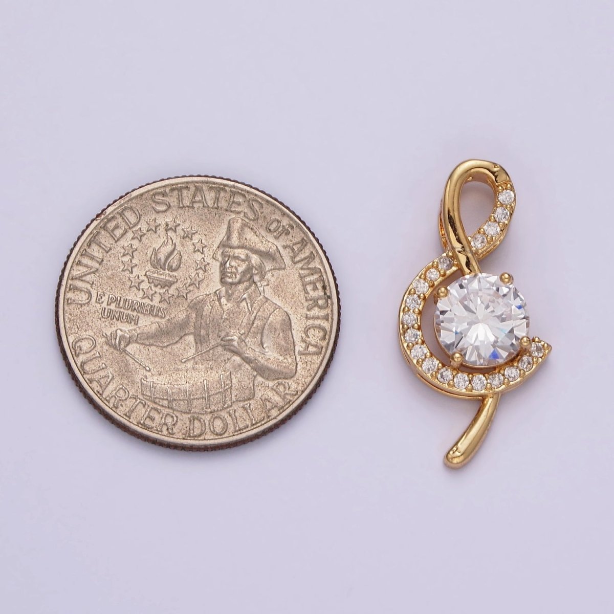 14K Gold Filled Round CZ Micro Paved Treble Clef Music Note Pendant | N1833