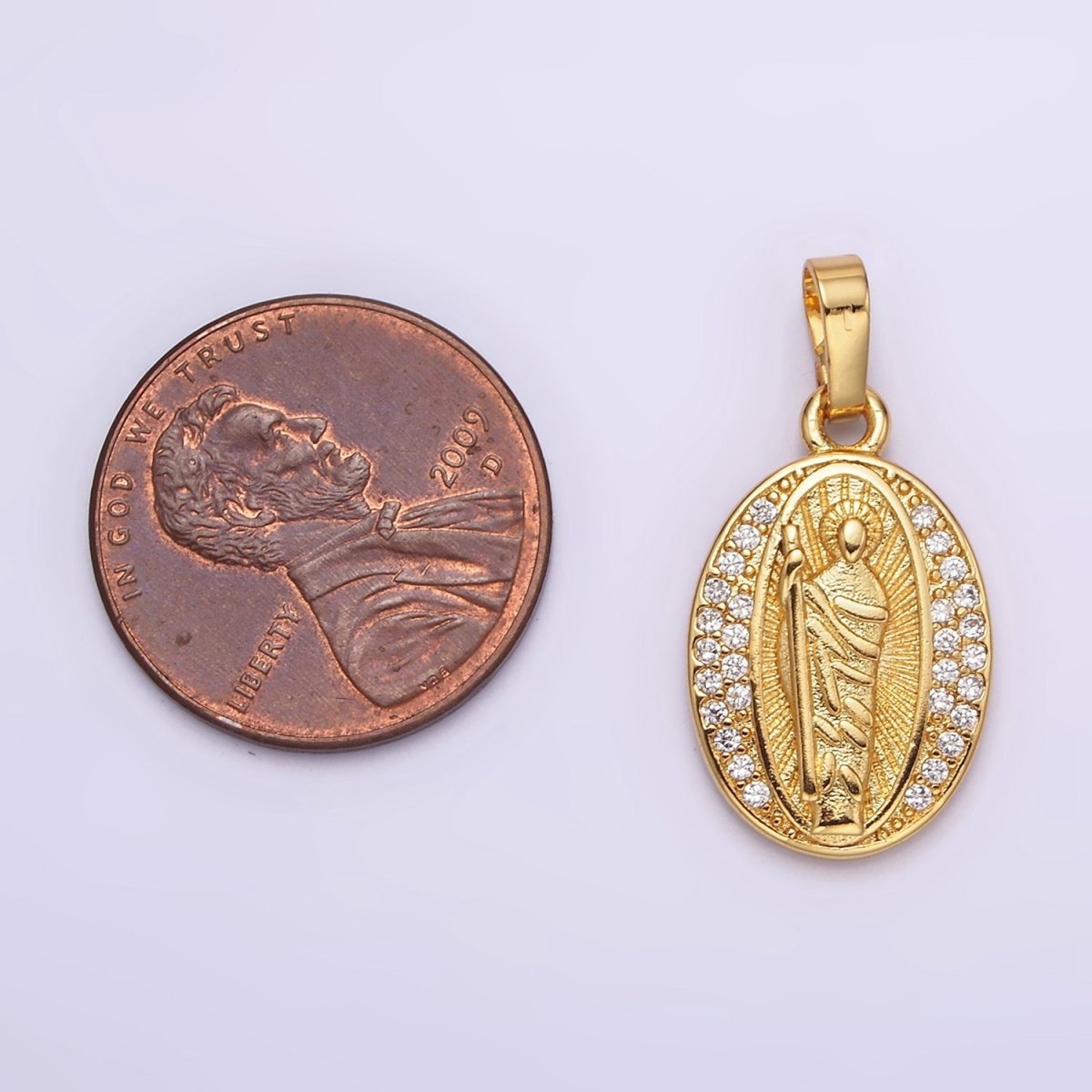 14K Gold Filled Saint Jude Clear Micro Pave Sunburst Oval Pendant | AA608
