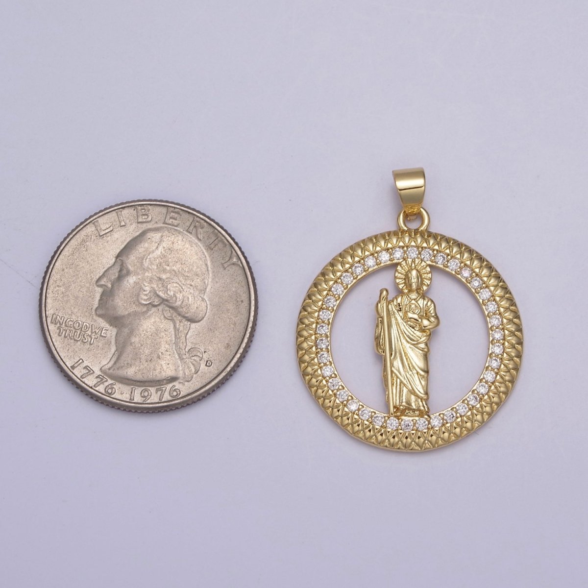 14K Gold Filled Saint Jude Round Religious Medallion Pendant Micro Pave San Judas Tadeo necklace Charm H-929