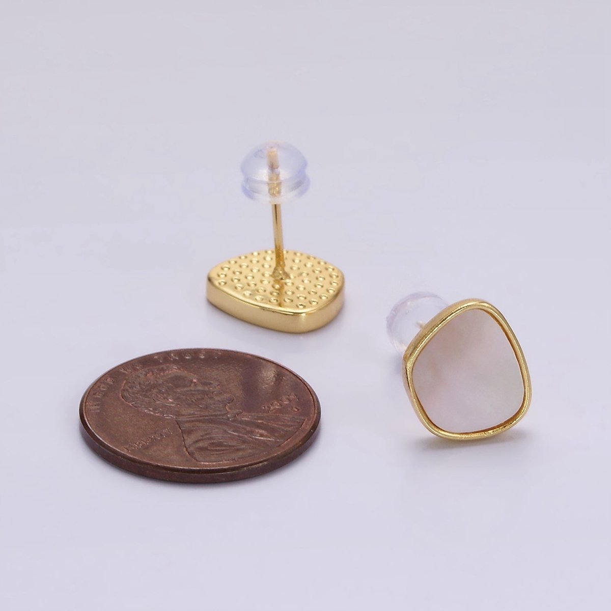 14K Gold Filled Shell Pearl Abstract Bezel Stud Earrings | AE1003