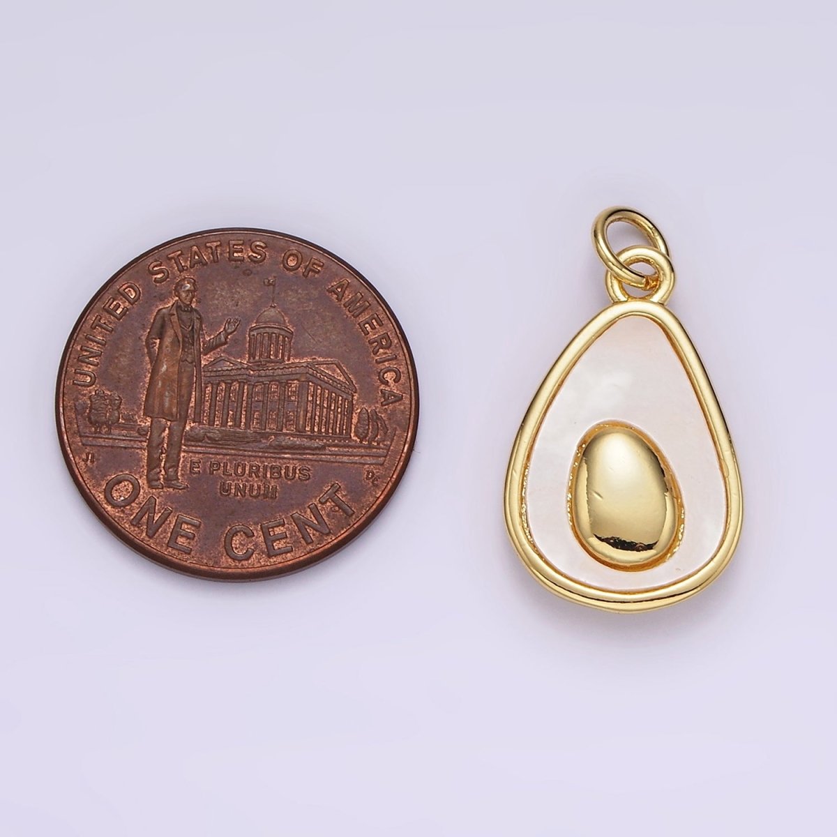 14K Gold Filled Shell Pearl Avocado Double Abstract Teardrop Bezel Charm | AG601