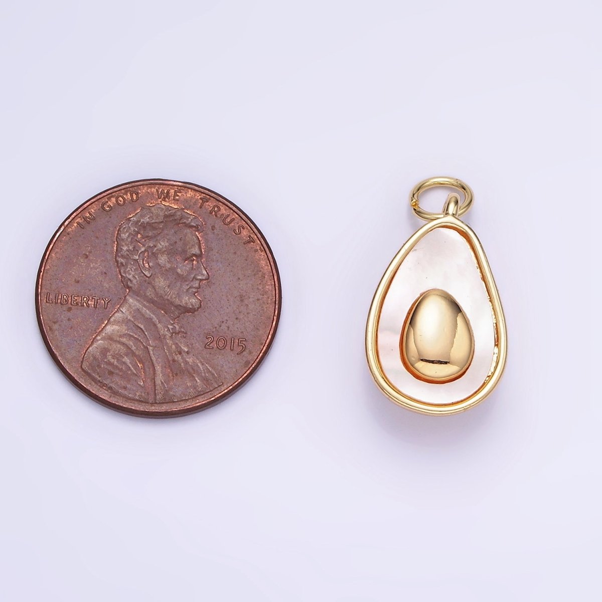 14K Gold Filled Shell Pearl Avocado Double Abstract Teardrop Bezel Charm | W504