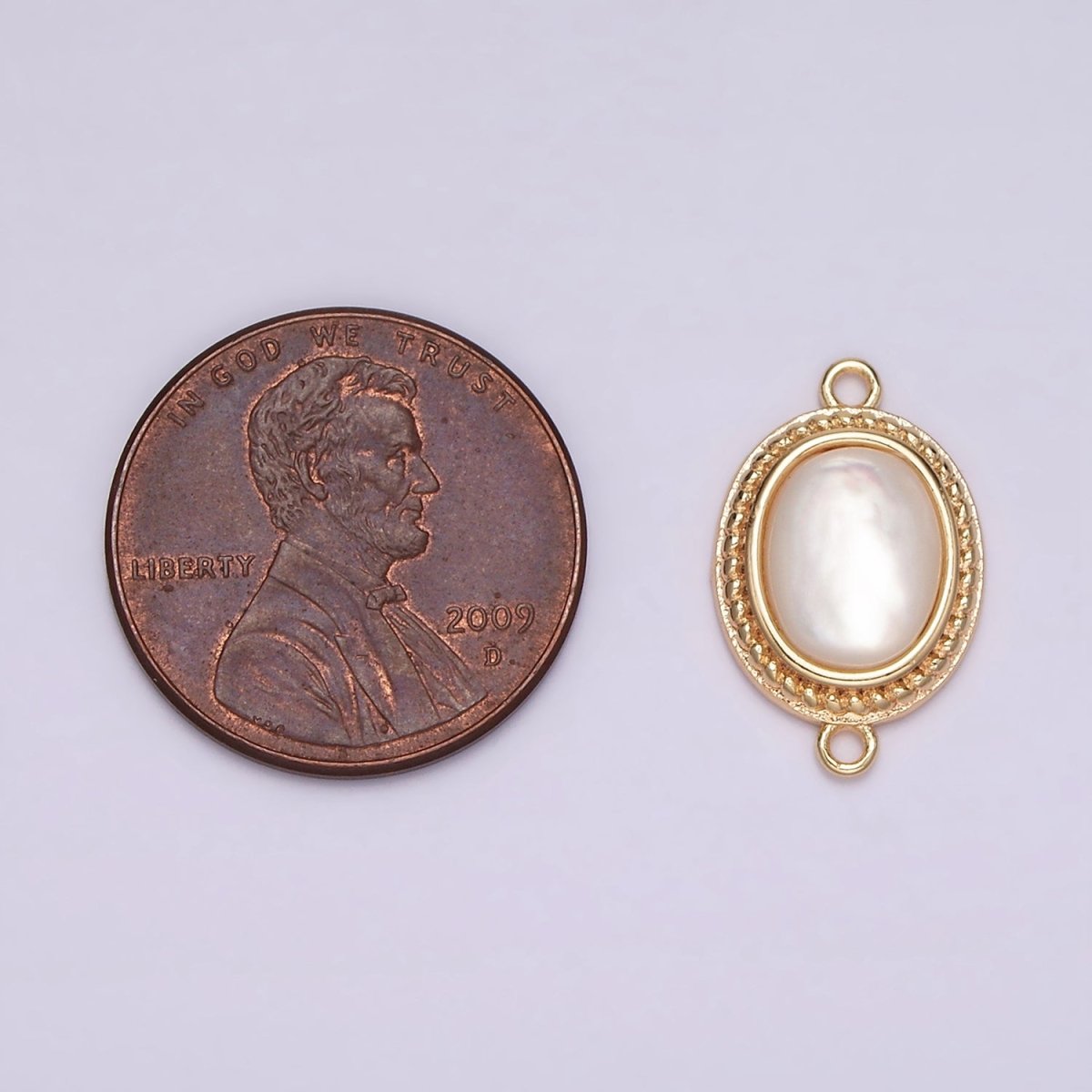 14K Gold Filled Shell Pearl Braided Bezel Oval Connector in Gold & Silver | G264
