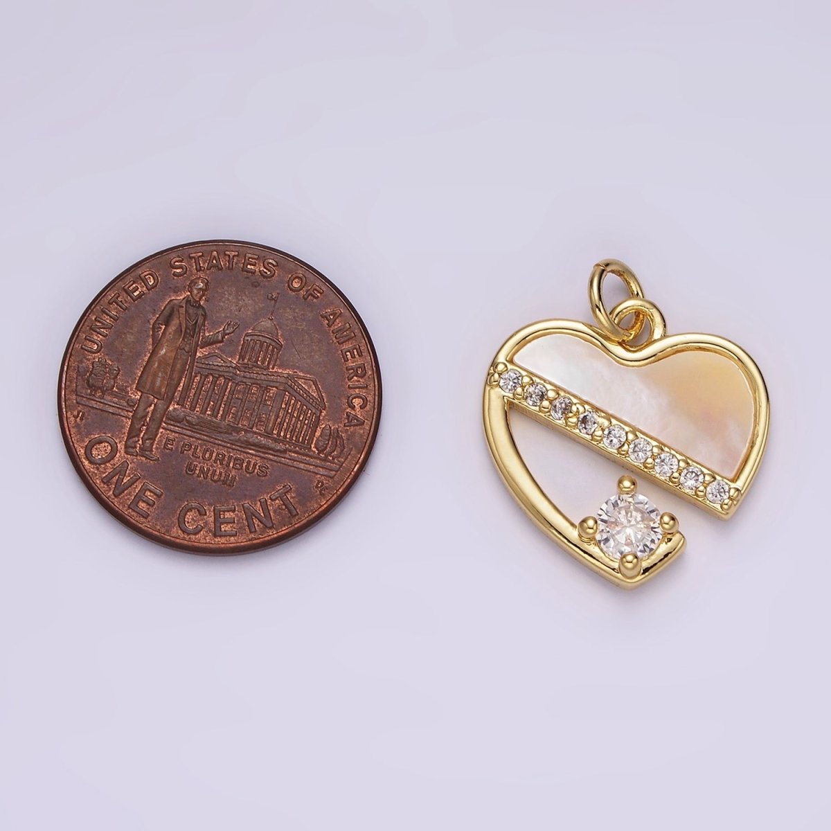 14K Gold Filled Shell Pearl Micro Paved CZ Open Heart Bezel Charm | AG603