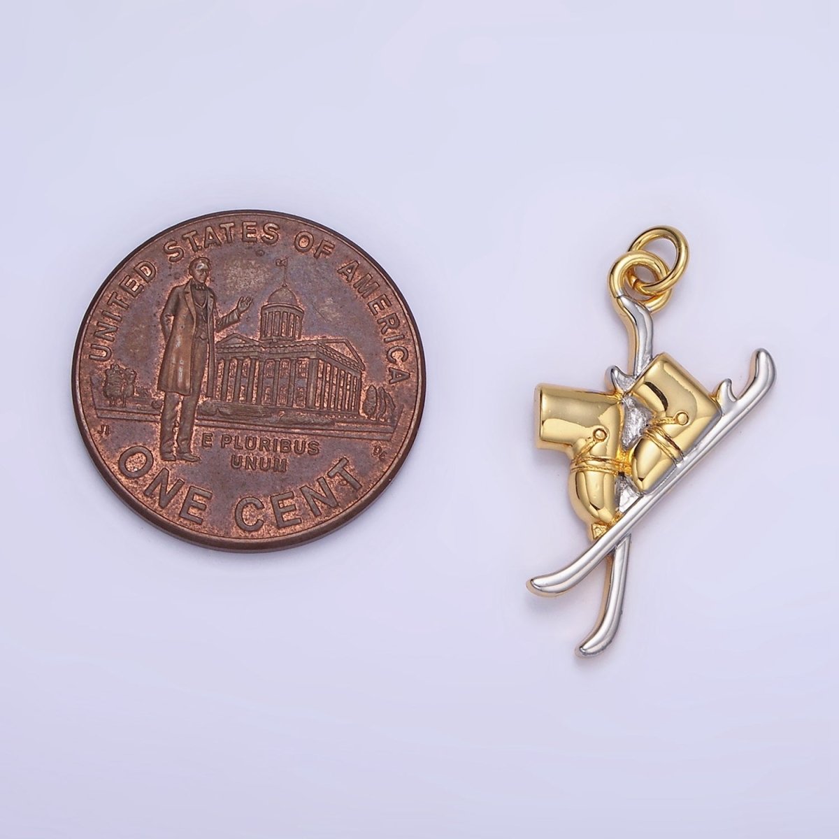 14K Gold Filled Snow Ski Boots Mixed Metal Charm | AG627