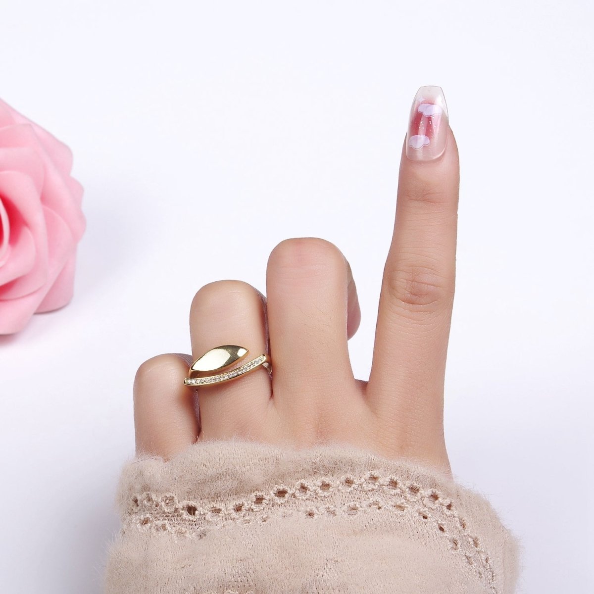 14K Gold Filled Sphere Micro Paved CZ Double Band Signet Ring | O1348