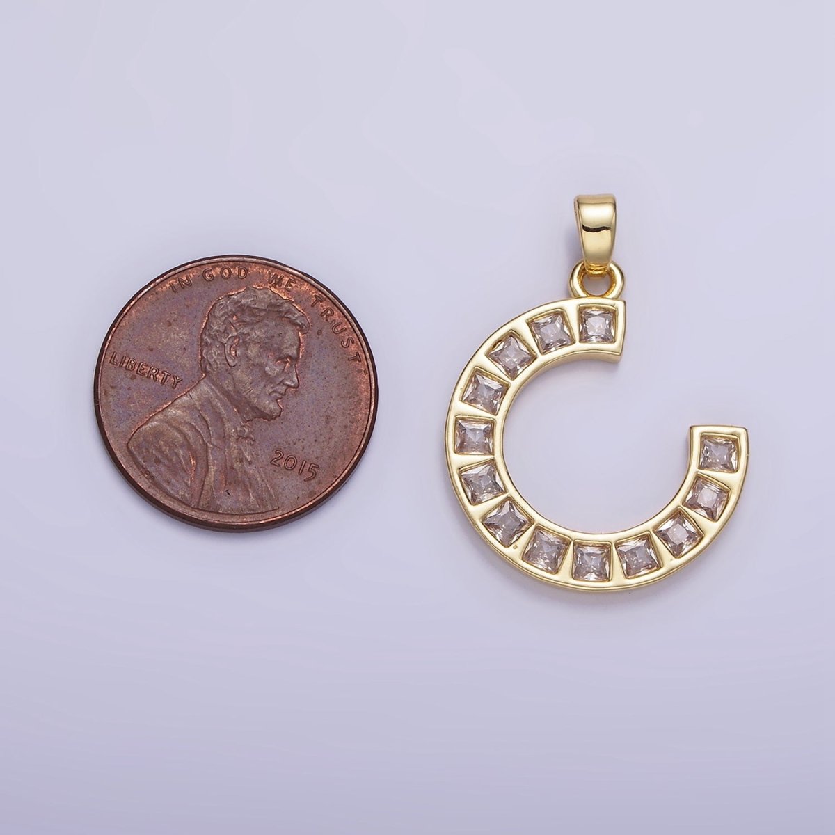 14K Gold Filled Square Baguette Circular Curved Horseshoe Pendant | AH143