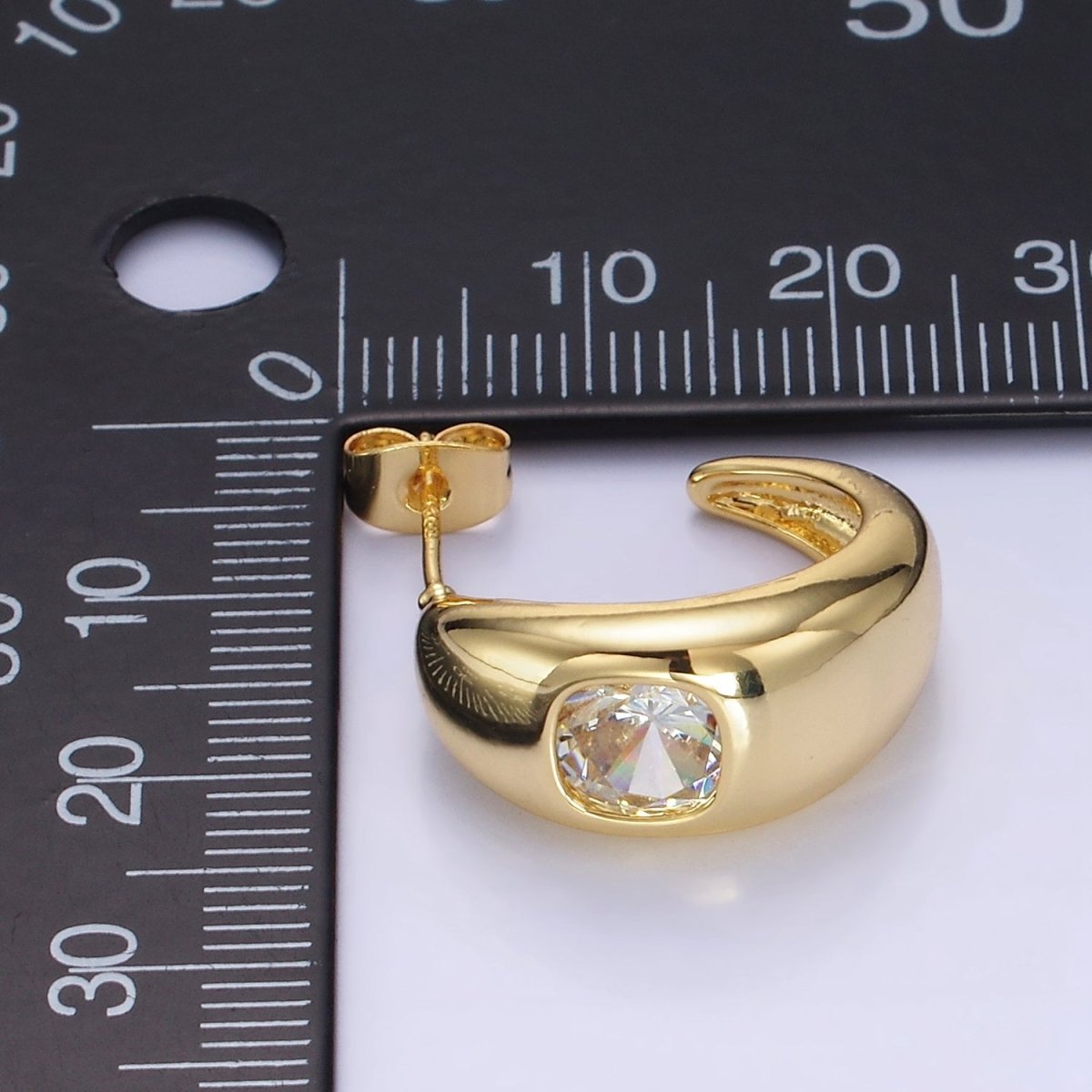 14K Gold Filled Square CZ Chubby C-Shaped Hoop Earrings | AB1402