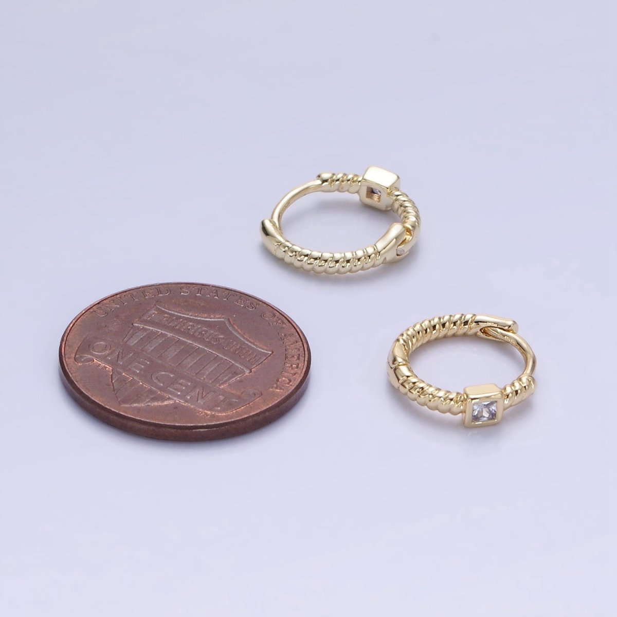 14K Gold Filled Square CZ Croissant Huggie Earrings | AB1329