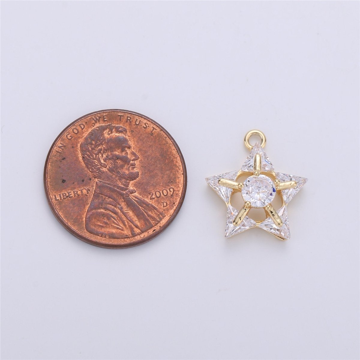 14k Gold filled Star Charms, Dainty Solitaire CZ Star Pendant for Necklace Bracelet Earring Jewelry Making Supply 16x14mm E-499