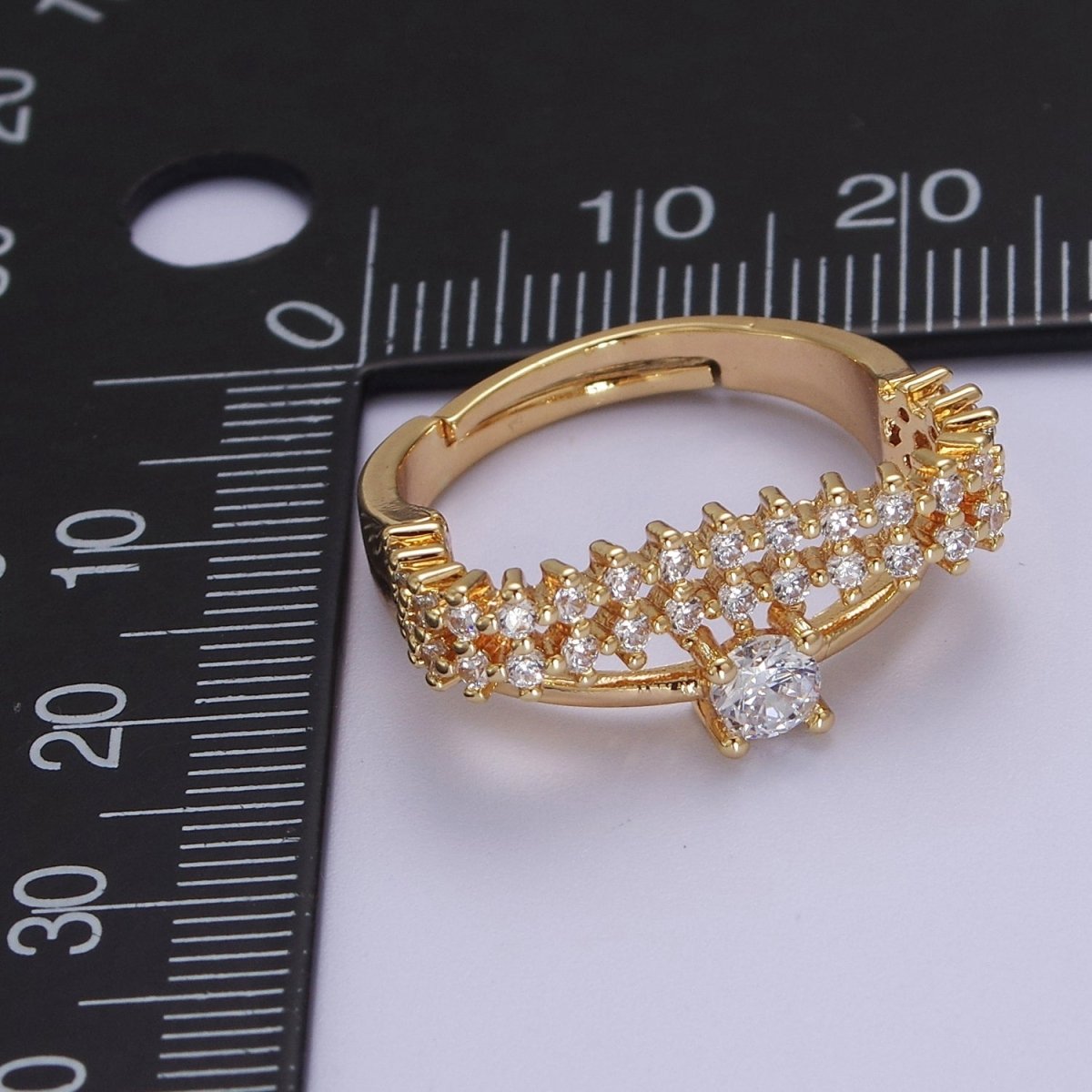 14k Gold Filled Statement Ring, CZ Micro Pave Ring, Everyday Ring, Open Adjustable Ring S-536