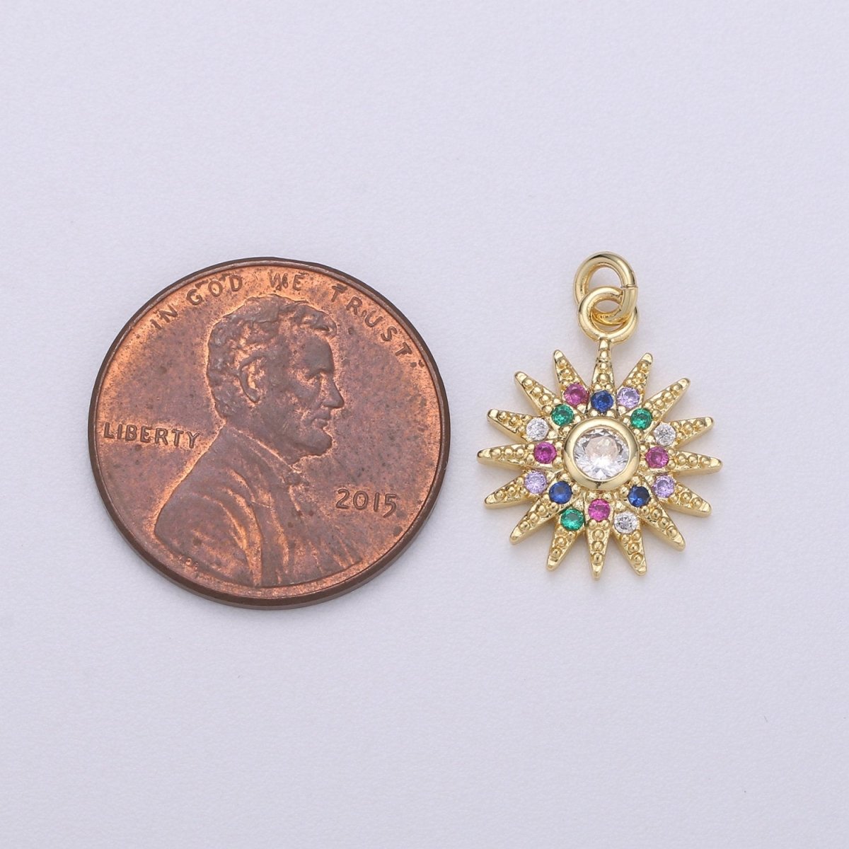 14K Gold Filled Multicolor Micro Paved CZ Celestial Sun Charm | C471