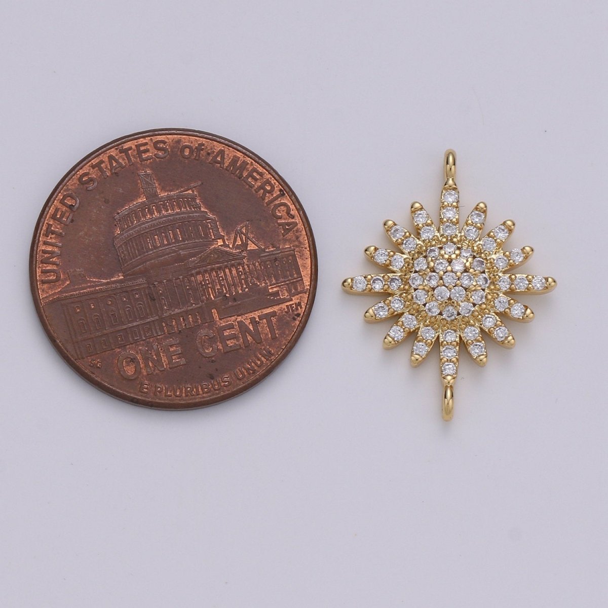 14K Gold Filled Sun CZ paved Connectors, Celestial Jewelry Sunshine, Sunburst F-504