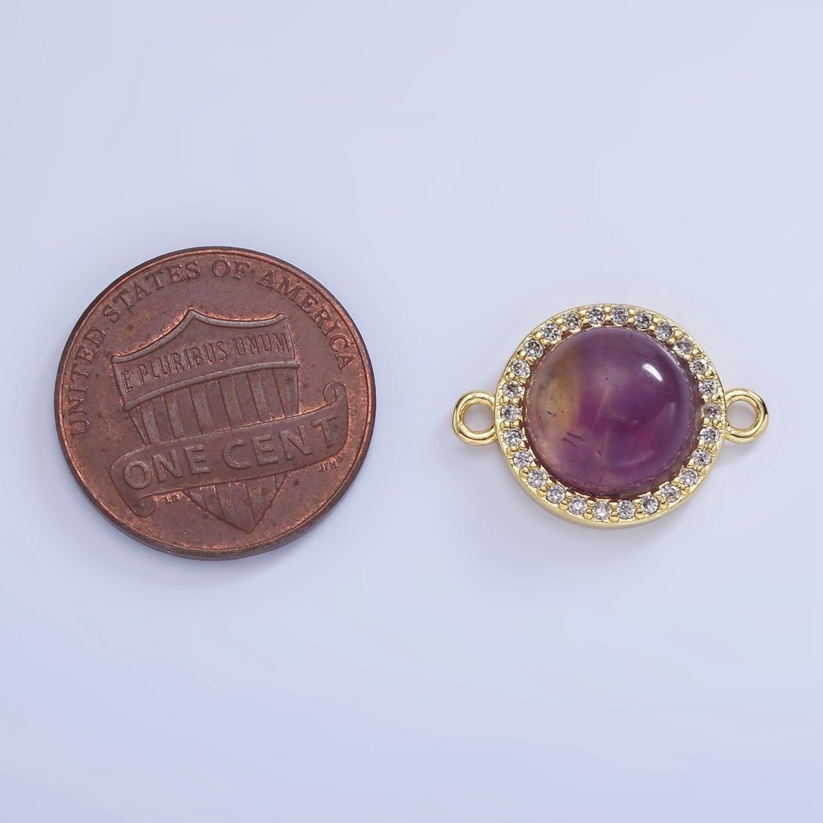 14K Gold Filled Sunstone, Amethyst Micro Paved CZ Round Connector | G312