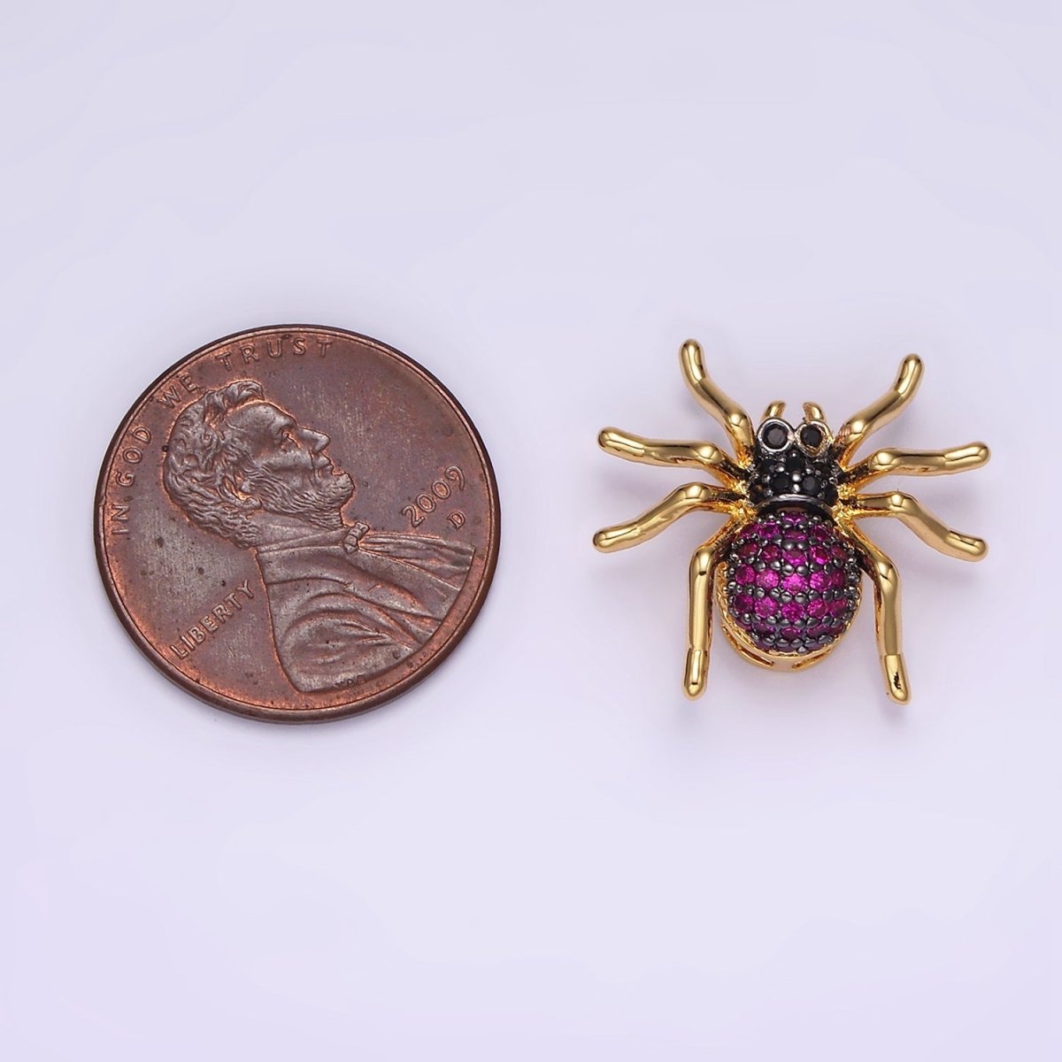 14K Gold Filled Tarantula Spider Insect Animal Fuchsia Micro Paved CZ Charm in Gold & Black | N-1845 N-1846