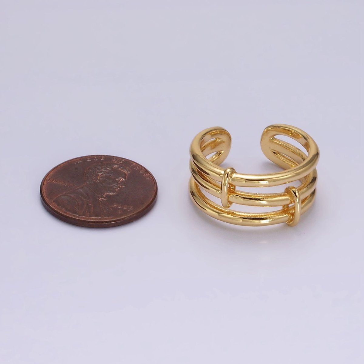 OS 14K Gold Filled Triple Bar Band Tied Minimalist Ring | P1055