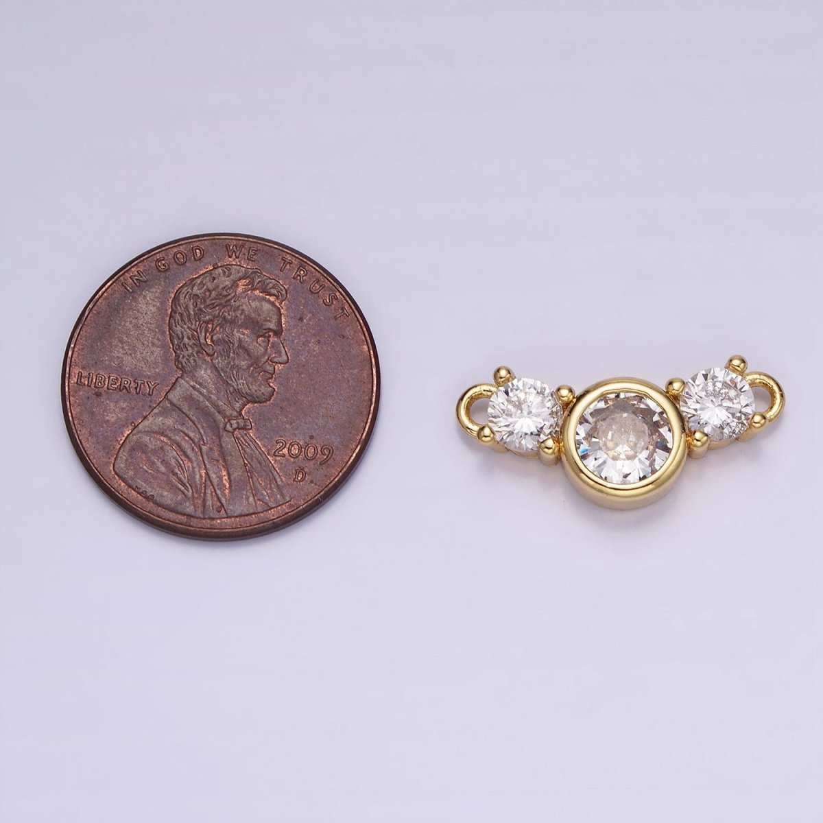 14K Gold Filled Triple Clear CZ Round Bezel Connector | G268