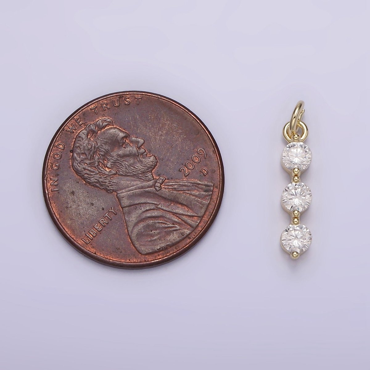 14K Gold Filled Triple Round Clear CZ Beaded Linear Charm | AG-193