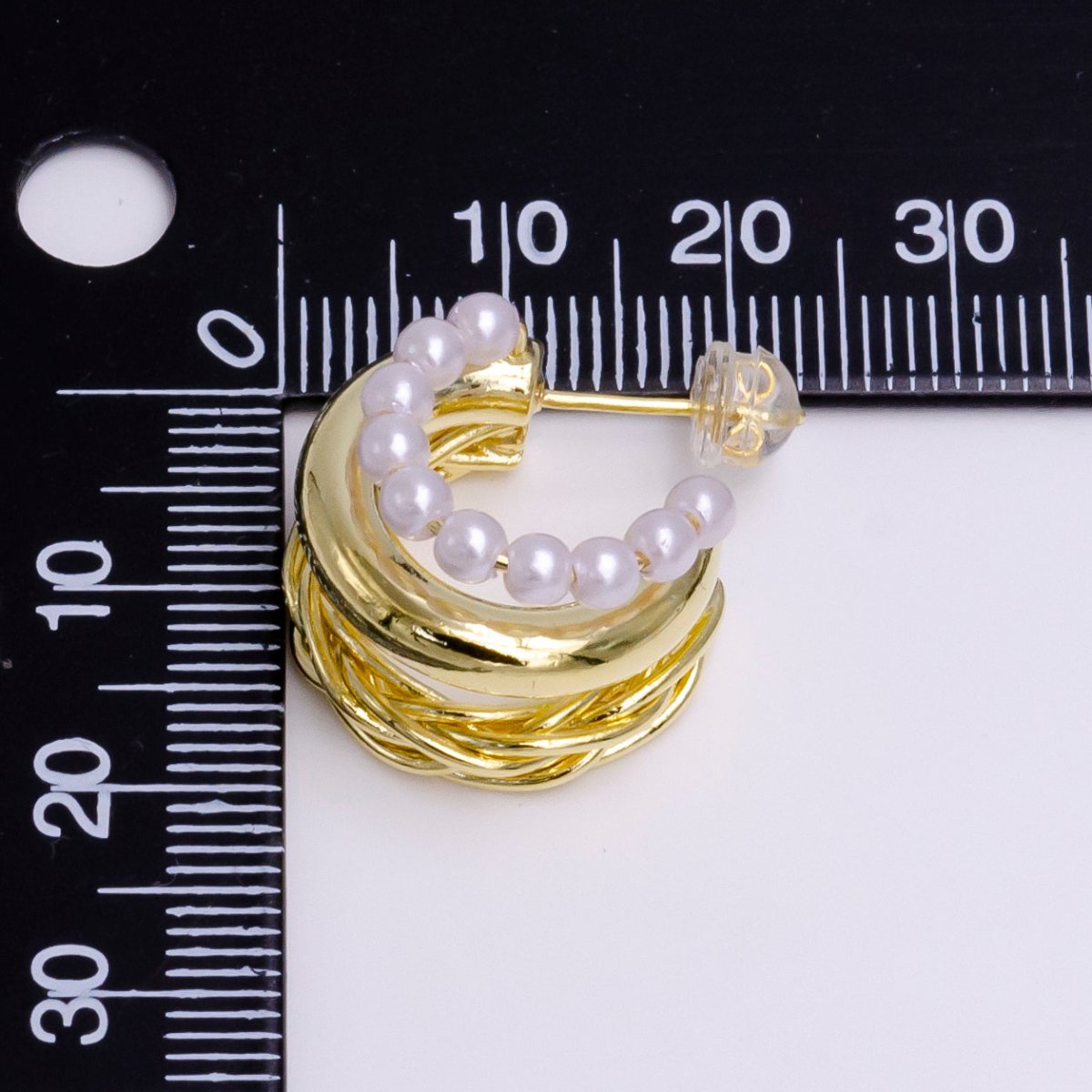 14K Gold Filled Triple Twisted Pearl 20mm C-Shaped Hoop Earrings in Gold & Silver | AE797 AE798
