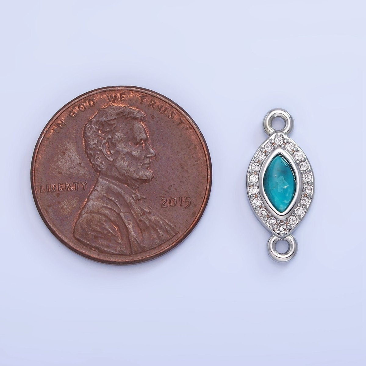 14K Gold Filled Turquoise Evil Eye Micro Paved CZ Connector in Gold & Silver | G336