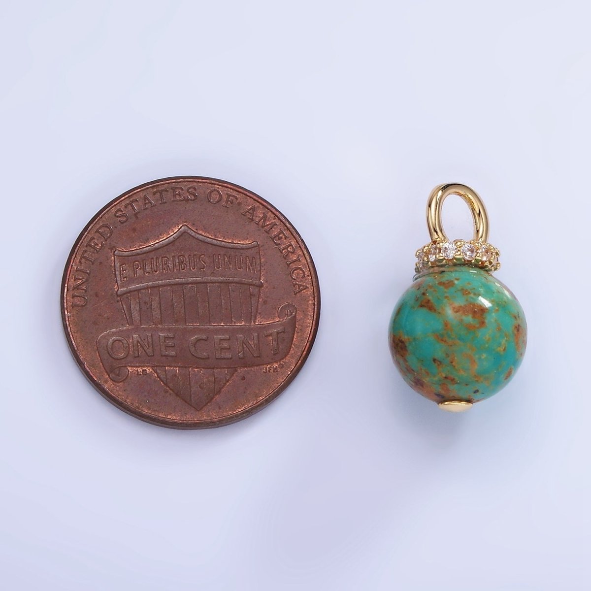 14K Gold Filled Turquoise, Fuchsite Green Gemstone Round Drop Micro Paved CZ Pendant | AG748 AG750