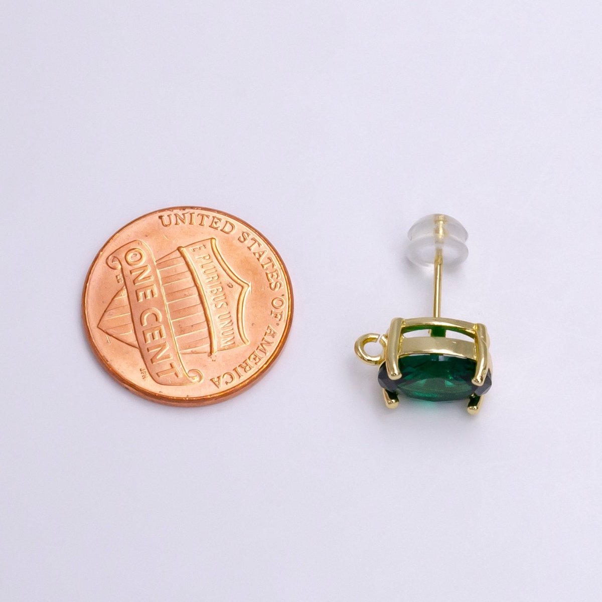 14K Gold Filled Turquoise, Green, Pink CZ Oval Open Loop Stud Earrings | Z-913 - Z-915