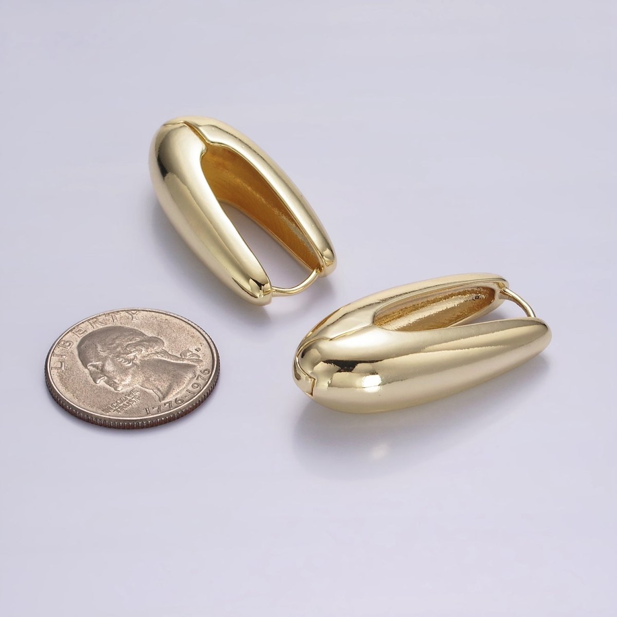 14K Gold Filled U-Shaped Oblong Dome Hoop Earrings | AE256