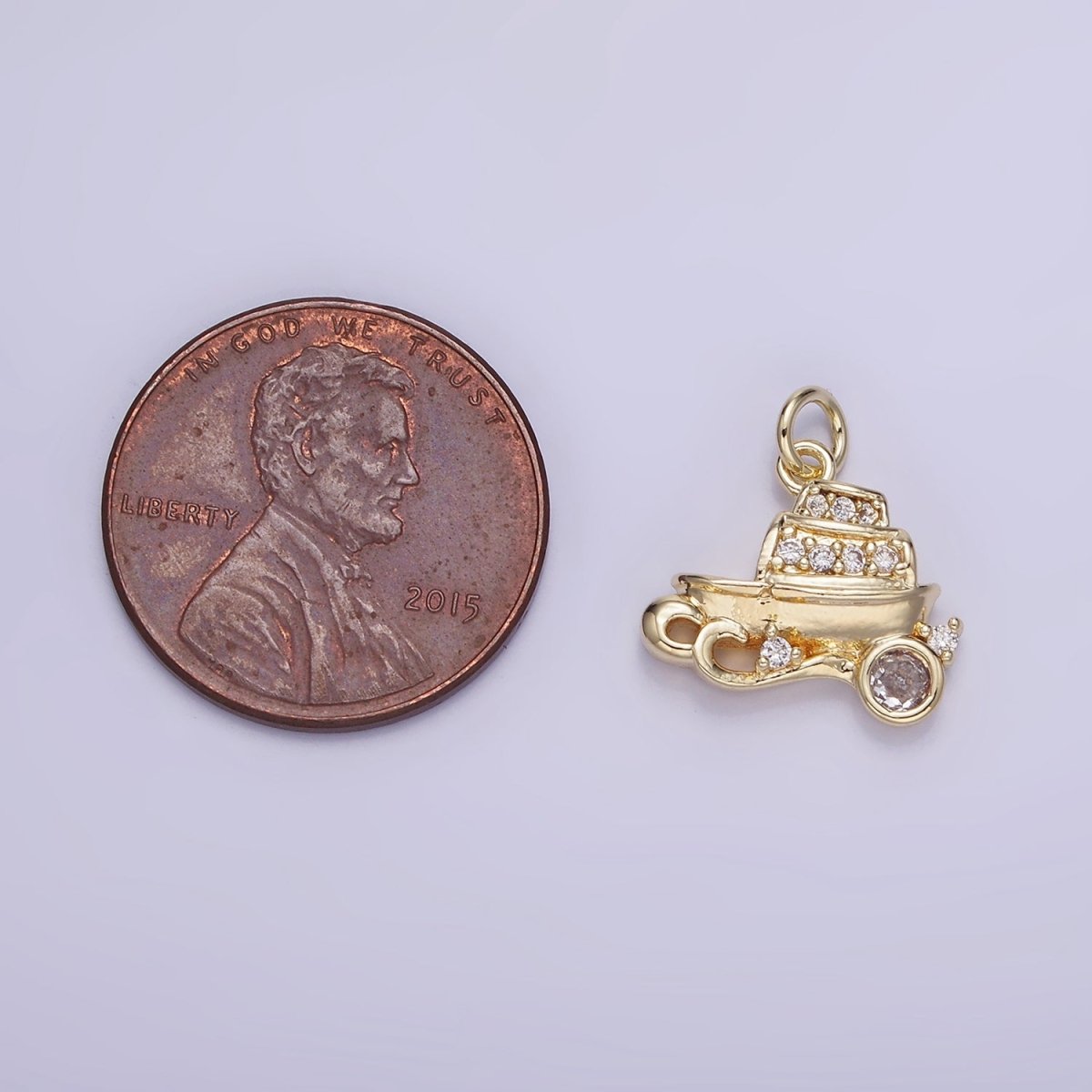 14K Gold Filled Vehicle Motor Sea Boat CZ Micro Paved Charm in Gold & Silver | W537