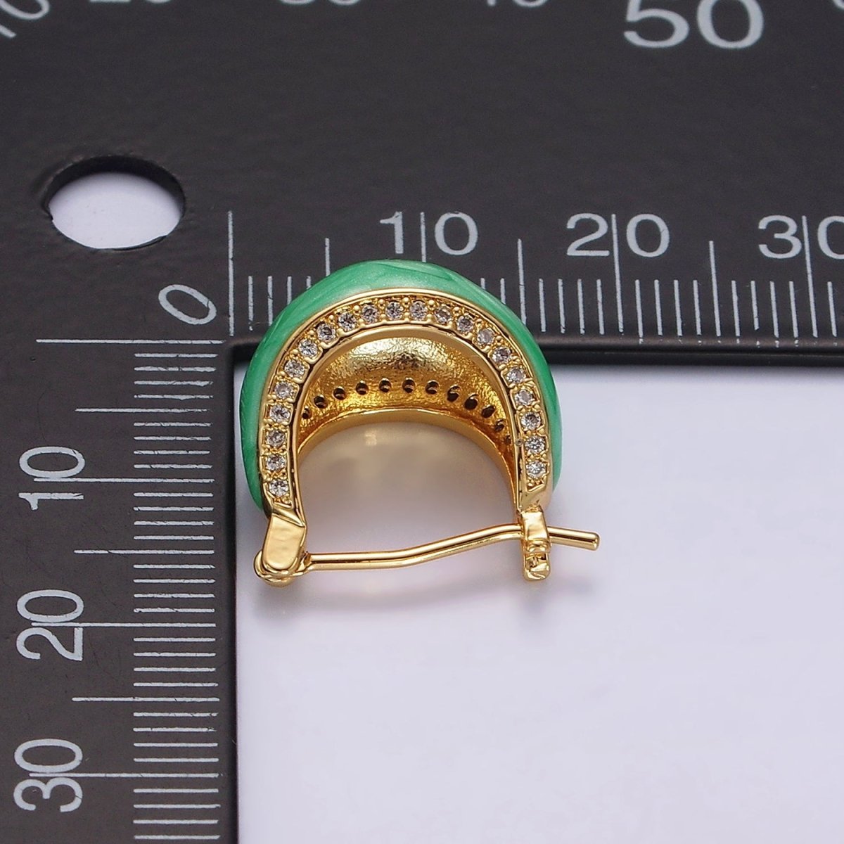 14K Gold Filled White, Blue, Purple, Pink, Green Enamel Micro Paved CZ Dome Latch Hoop Earrings | V-229 - V-232
