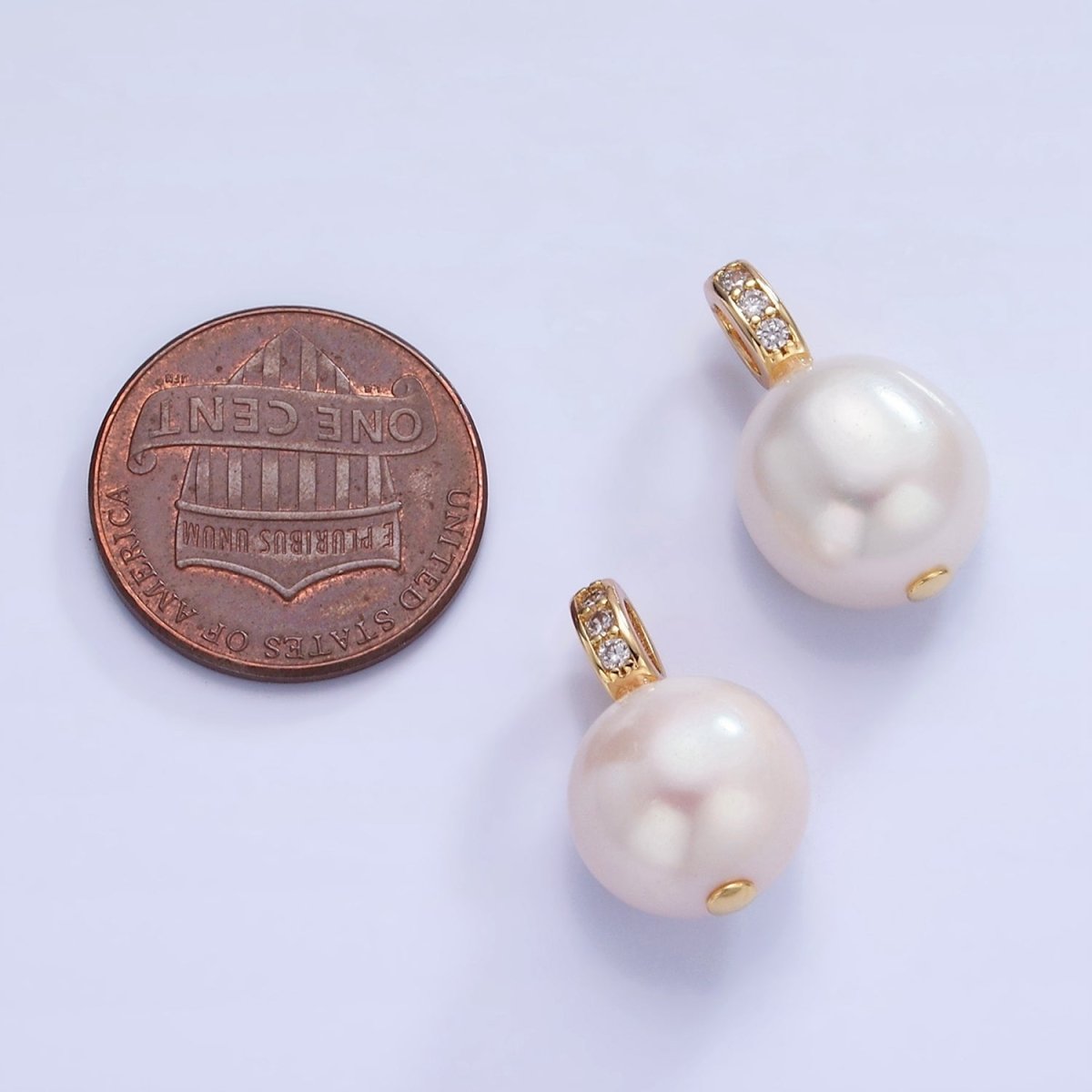 14K Gold Filled White Freshwater Pearl Micro Paved CZ Bail Pendant | P1716
