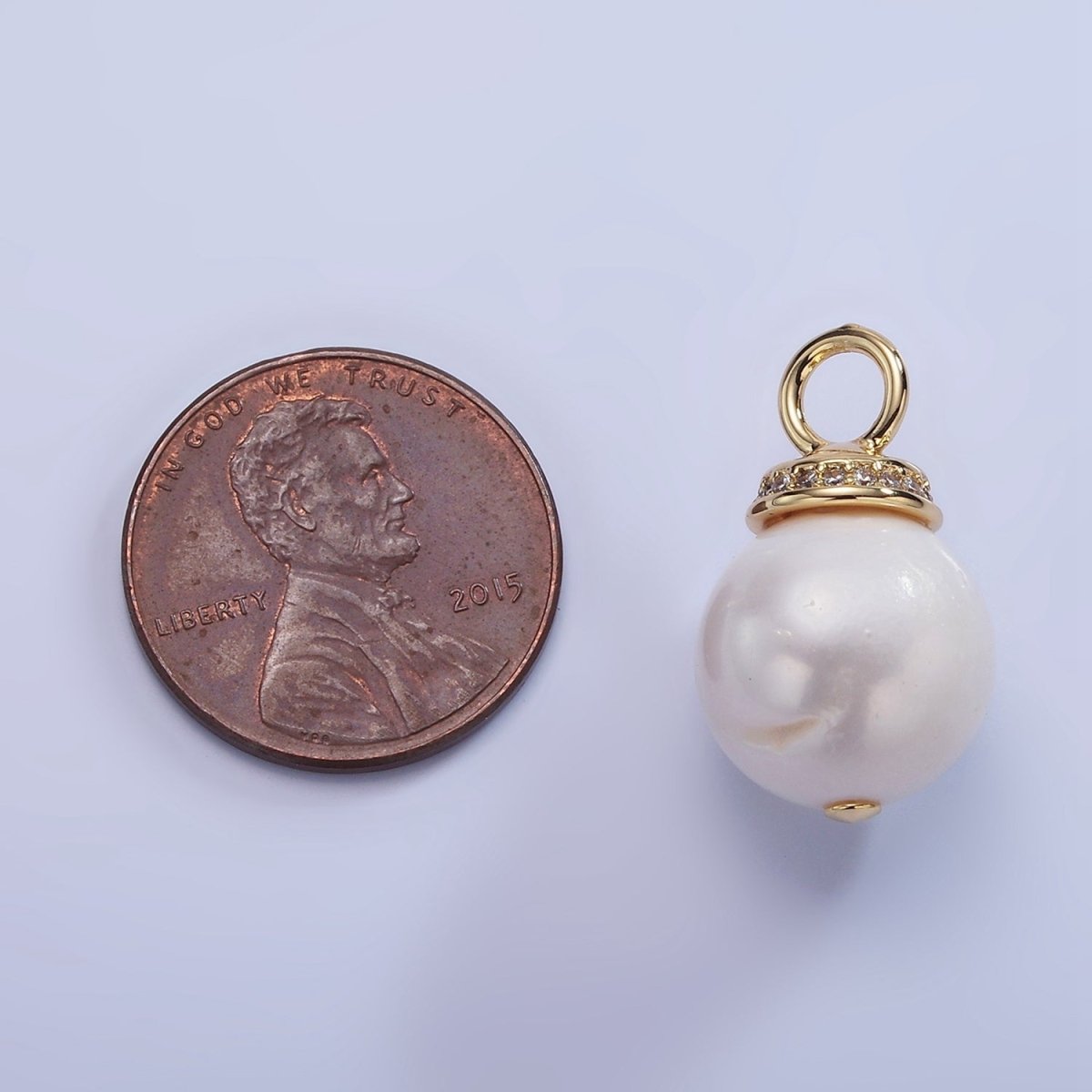 14K Gold Filled White Freshwater Pearl Micro Paved CZ Drop Bail Pendant | P1710