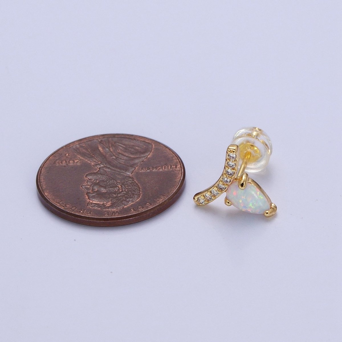 14K Gold Filled White Opal Teardrop Micro Paved CZ Mini Stud Earrings | AD-089