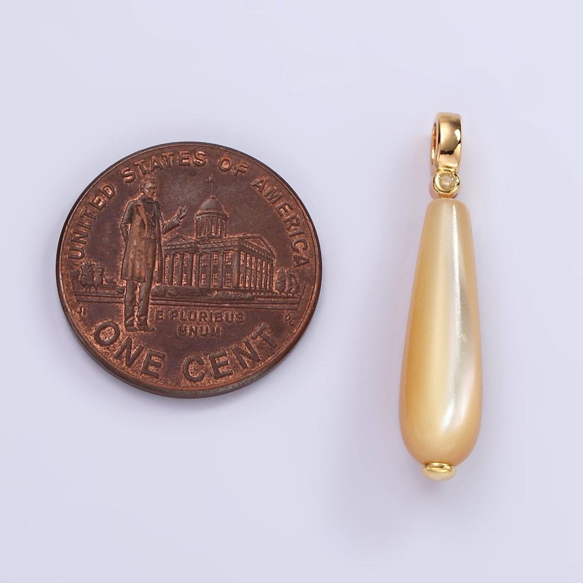 14K Gold Filled White, Peach Freshwater Pearl Linear Teardrop Clear CZ Bail Pendant | P1654 P1655