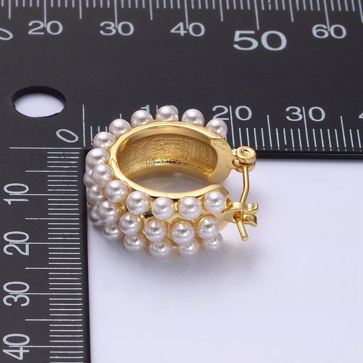 14K Gold Filled White Pearl Dotted Latch Hoop Earrings in Silver & Gold | AD-376 AD-457