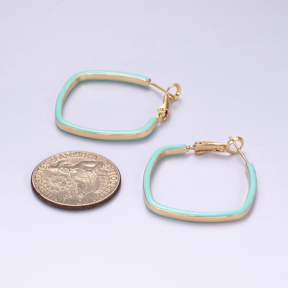14K Gold Filled White, Pink, Blue Enamel Boxy Rhombus Hinge Hoop Earrings | AE180 - AE182