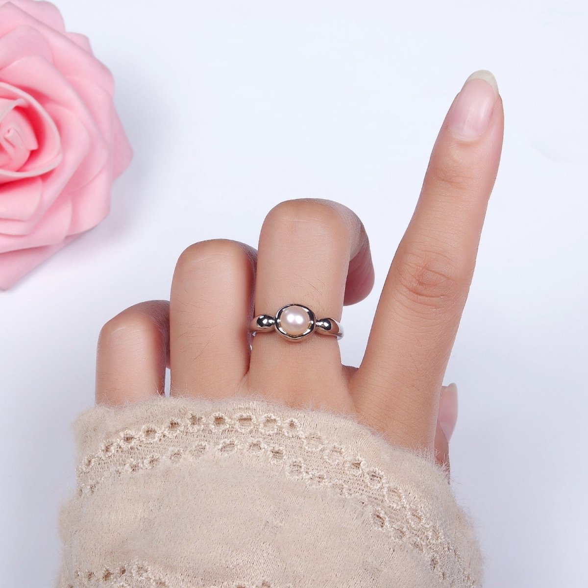 14K Gold Filled White, Pink Pearl Bubble Band Ring in Gold & Silver | O664 - O667