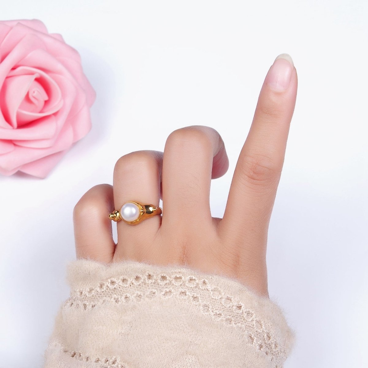 14K Gold Filled White, Pink Pearl Dotted Bubble Molten Band Ring in Silver & Gold | O684 - O687