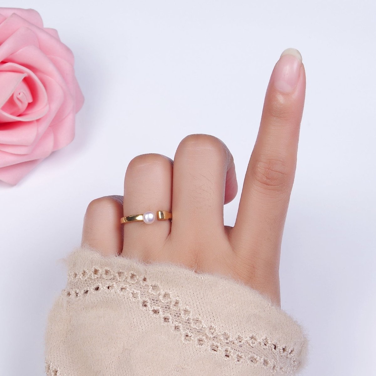 14K Gold Filled White, Pink Pearl Rectangular Open Claw Ring in Gold & Silver | O1880 - O1883