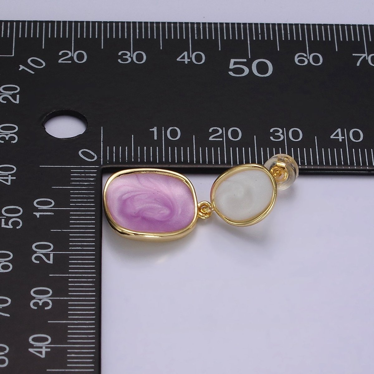 14K Gold Filled White, Pink, Purple, Blue, Green Enamel Rounded Square Drop Stud Earrings | V-246 - V-250