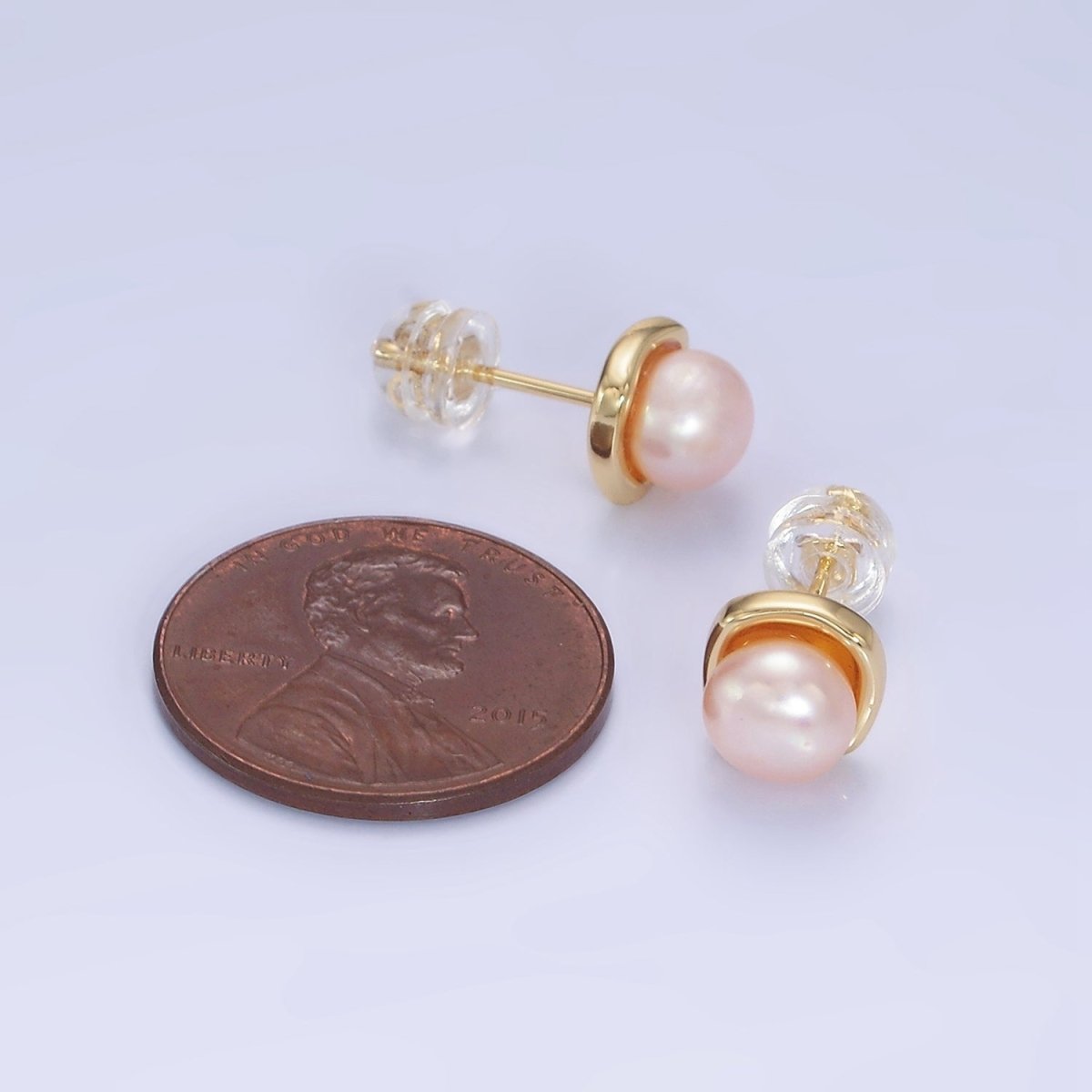 14K Gold Filled White, Pink, Purple Pearl Stud Earrings in Gold & Silver | AB1248 - AB1251