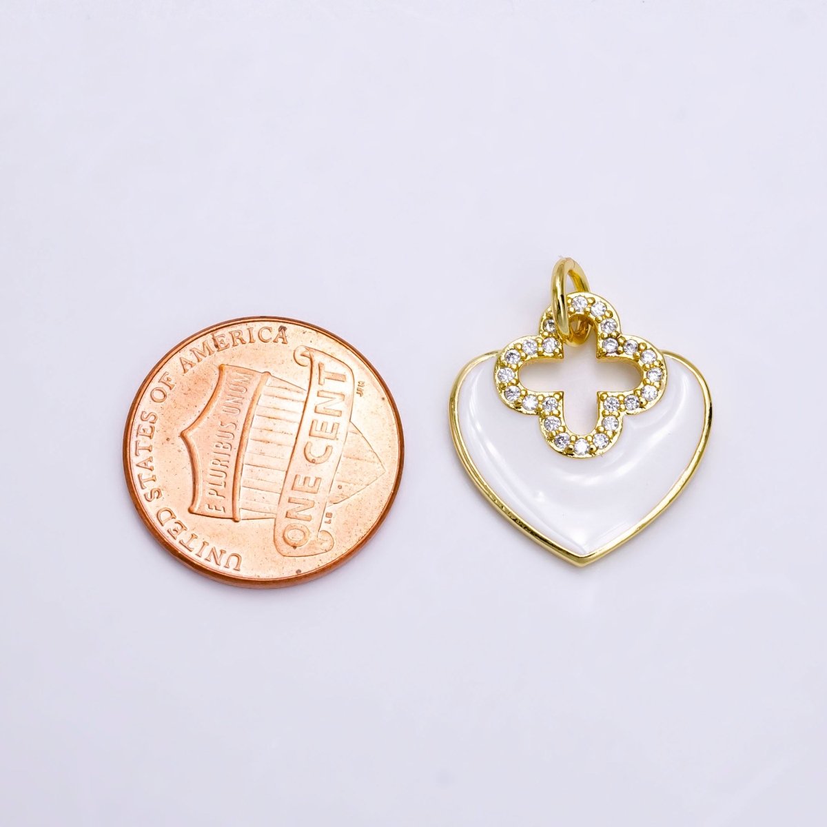 14K Gold Filled White, Red Heart Open Clear Micro Paved CZ Quatrefoil Charm | AC935 AC936
